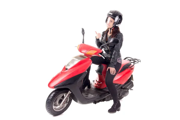 Mujer joven con motocicleta — Foto de Stock