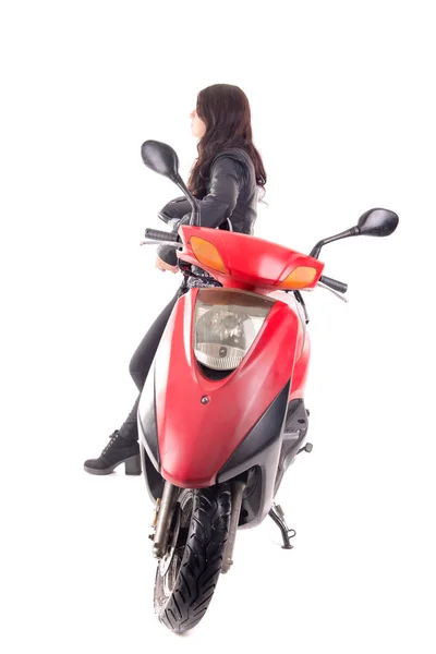 Jovem mulher com motocicleta — Fotografia de Stock