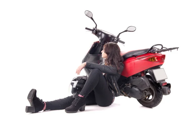 Motosiklet ile genç kadın — Stok fotoğraf