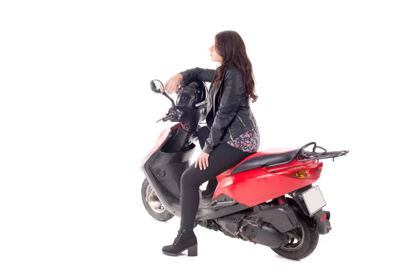 Mujer joven con motocicleta — Foto de Stock