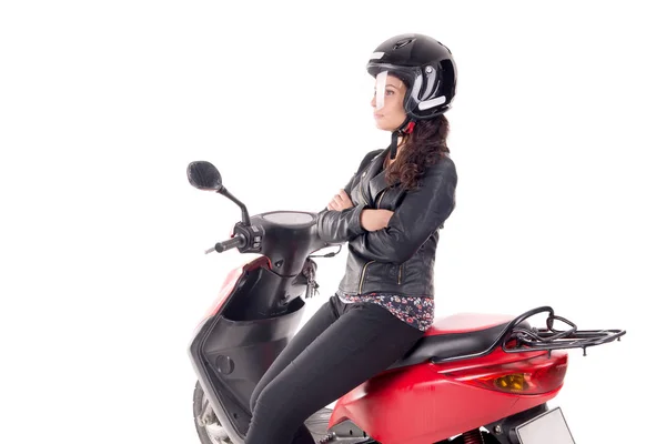 오토바이와 젊은 여자 — 스톡 사진