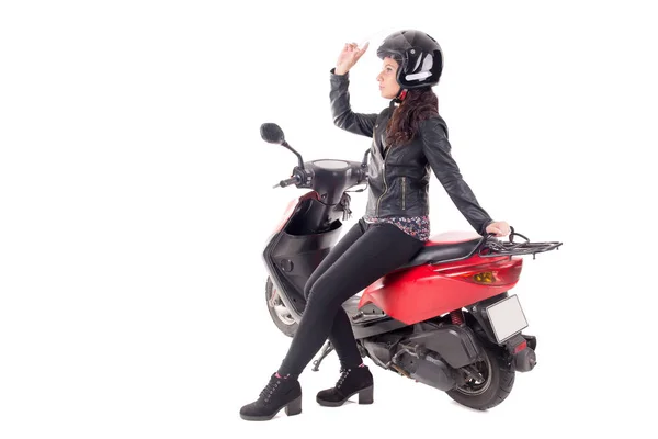 Mujer joven con motocicleta — Foto de Stock