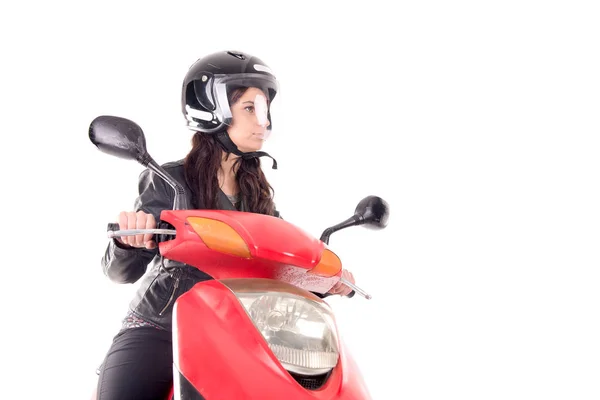 Mujer joven con motocicleta — Foto de Stock