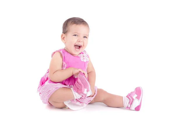 Baby flicka i rosa klänning — Stockfoto
