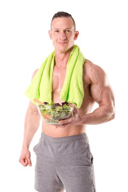 kaslı adam taze salata ile uygun 