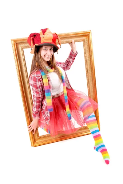 Meisje verkleed als clown — Stockfoto