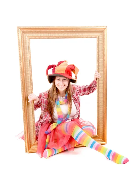 Girl dressed as  clown — Stock Photo, Image