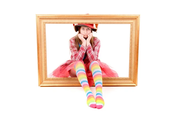 Girl dressed as  clown — Stock Photo, Image