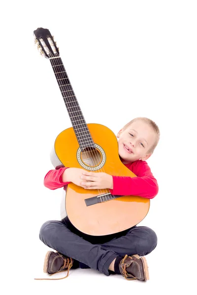 Kis fiú-gitár — 스톡 사진