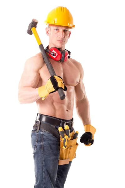 Construction worker holding hammer — Stock Photo, Image