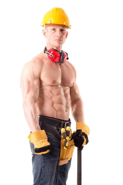 Construction worker holding hammer — Stock Photo, Image