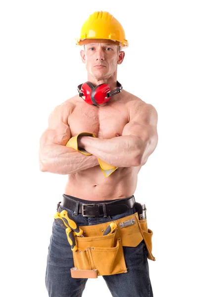 Construction worker in yellow helmet — Stock Photo, Image