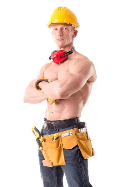 Construction worker in yellow helmet — Stock Photo, Image