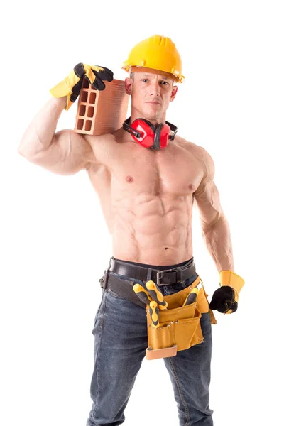 Bauarbeiter mit Ziegelsteinen — Stockfoto
