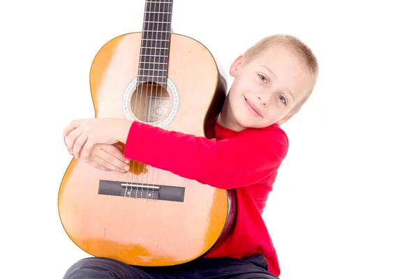 Kis fiú-gitár — 스톡 사진