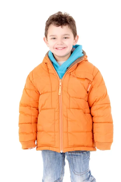 Niño alegre en chaqueta naranja —  Fotos de Stock