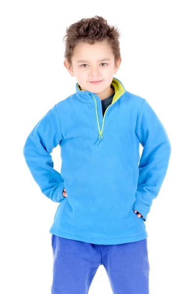 Niño en ropa deportiva azul — Foto de Stock
