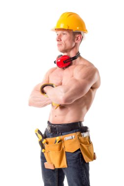 izole beyaz poz yakışıklı inşaat işçisi