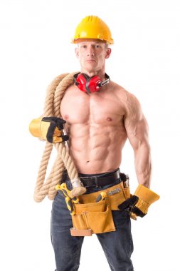 izole beyaz poz yakışıklı inşaat işçisi