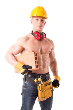 izole beyaz poz yakışıklı inşaat işçisi