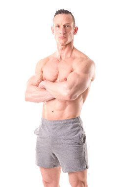 kaslı adam izole beyaz poz uygun