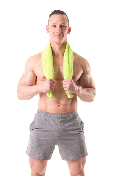 Ajuste homem muscular posando isolado em branco — Fotografia de Stock