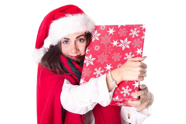 Hermosa joven con sombrero de Navidad —  Fotos de Stock