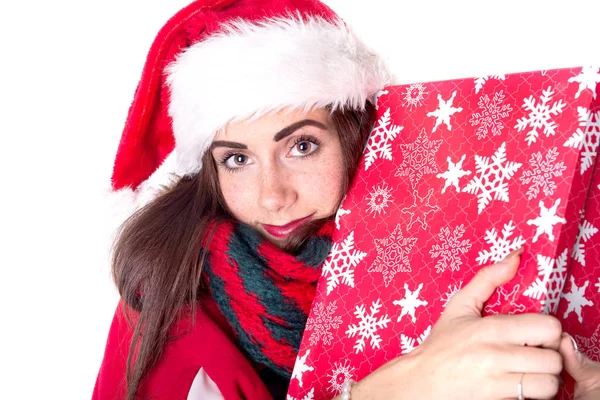 Beautiful young girl with christmas hat — Stock Photo, Image