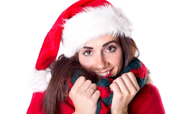 Beautiful young girl with christmas hat — Stock Photo, Image