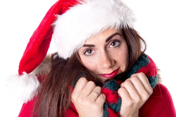 Beautiful young girl with christmas hat — Stock Photo, Image