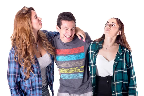 Groep Jonge Vrienden Het Dragen Van Casual Kleding Knuffelen Poseren — Stockfoto