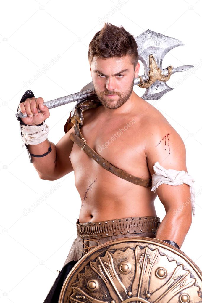 strong gladiator posing