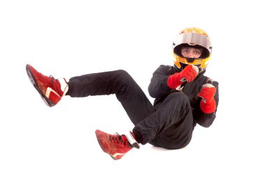 Yarış pilotu yalnız poz veriyor. 