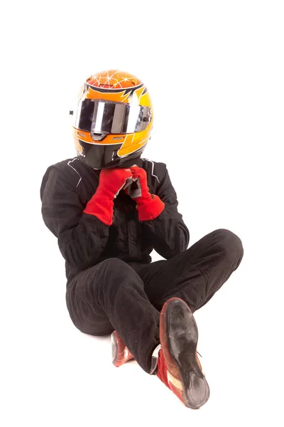 Race Bil Pilot Poserar Isolerad — Stockfoto
