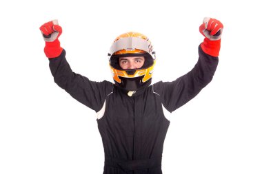 Yarış pilotu yalnız poz veriyor. 