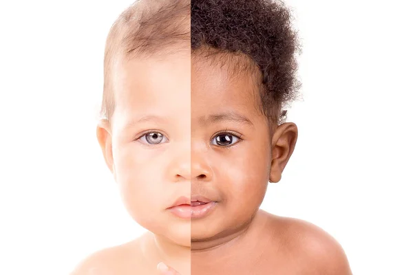 Mignons Petits Bébés Isolés Fond Blanc Montrant Différentes Races — Photo