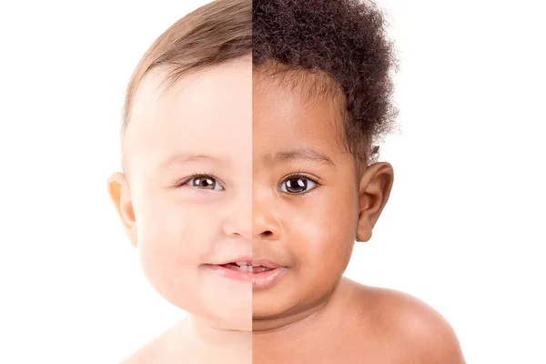 Lindos Bebés Aislados Fondo Blanco Mostrando Diferentes Razas —  Fotos de Stock