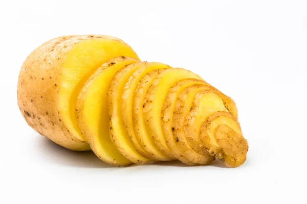 Kartoffel Mit Blatt Isoliert Auf Weiß — Stockfoto