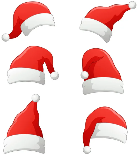 Set Sombreros Papá Noel Navidad Aislados Sobre Fondo Blanco Ilustración — Archivo Imágenes Vectoriales