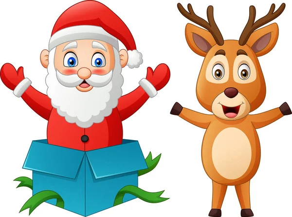 Desenhos Animados Engraçados Papai Noel Veados Isolados Fundo Branco Ilustração — Vetor de Stock