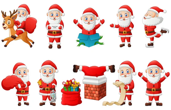 Set Babbo Natale Personaggio Dei Cartoni Animati Isolato Sfondo Bianco — Vettoriale Stock