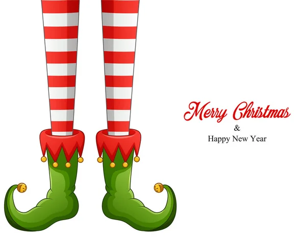 Nogi Elfa Zielonych Butach Odizolowane Białym Tle Wesołych Świąt Szczęśliwego Wektor Stockowy