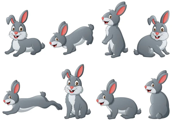 Set of funny rabbit cartoon. Vector illustration - Stock Image - Everypixel
