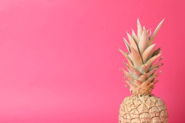 Pembe arka planda boyanmış altın ananas, metin için boşluk