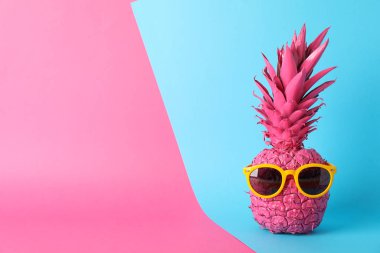 İki ton arka planda güneş gözlüklü pembe ananas boyası.