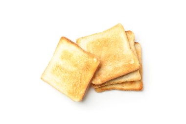 Beyaz arka plan dilimlerinde izole edilmiş ekmek kızartmaları.