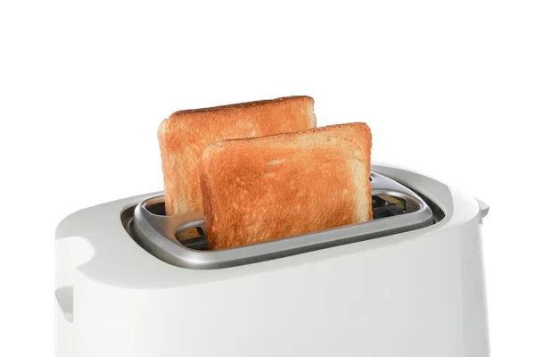 Toaster mit Brotscheiben isoliert auf weißem Hintergrund — Stockfoto