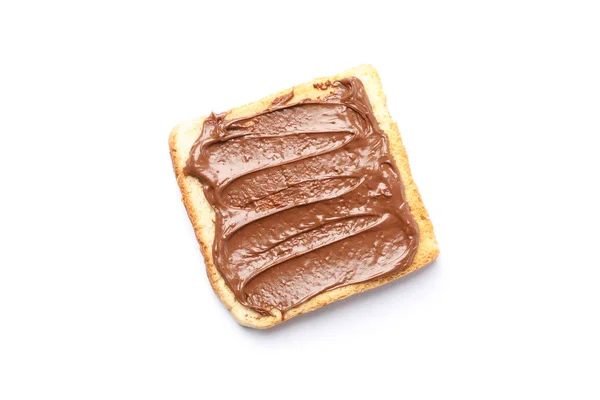 ขนมปังปิ้งกับช็อคโกแลตครีมแยกกันบนพื้นหลังสีขาว — ภาพถ่ายสต็อก