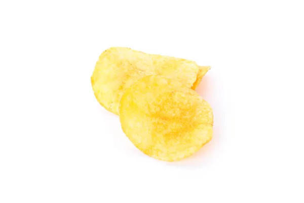 흰 배경에 따로 붙어 있는 감자 칩, 문자가 들어갈 공간 — 스톡 사진