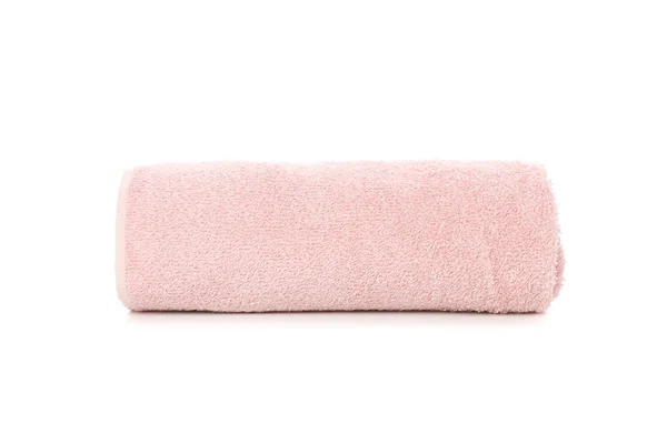 Rolou a toalha rosa isolada no fundo branco, de perto — Fotografia de Stock